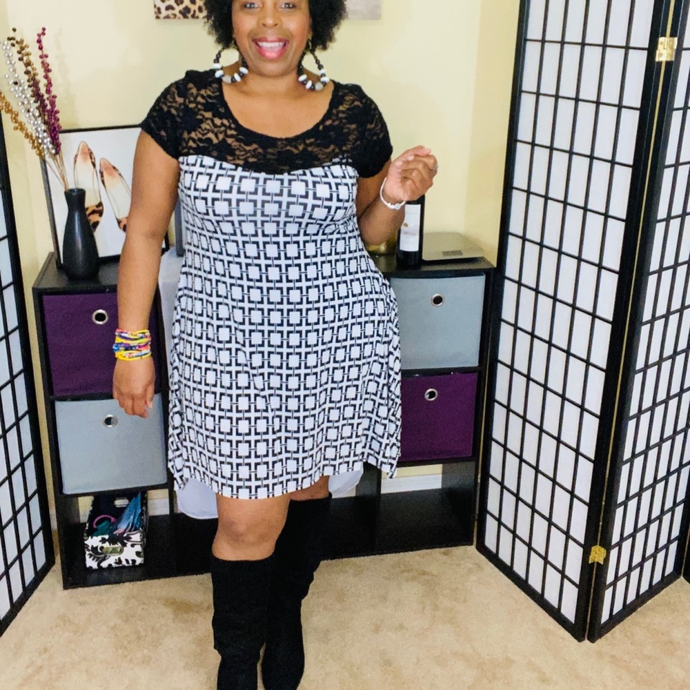 Black and white shift dress